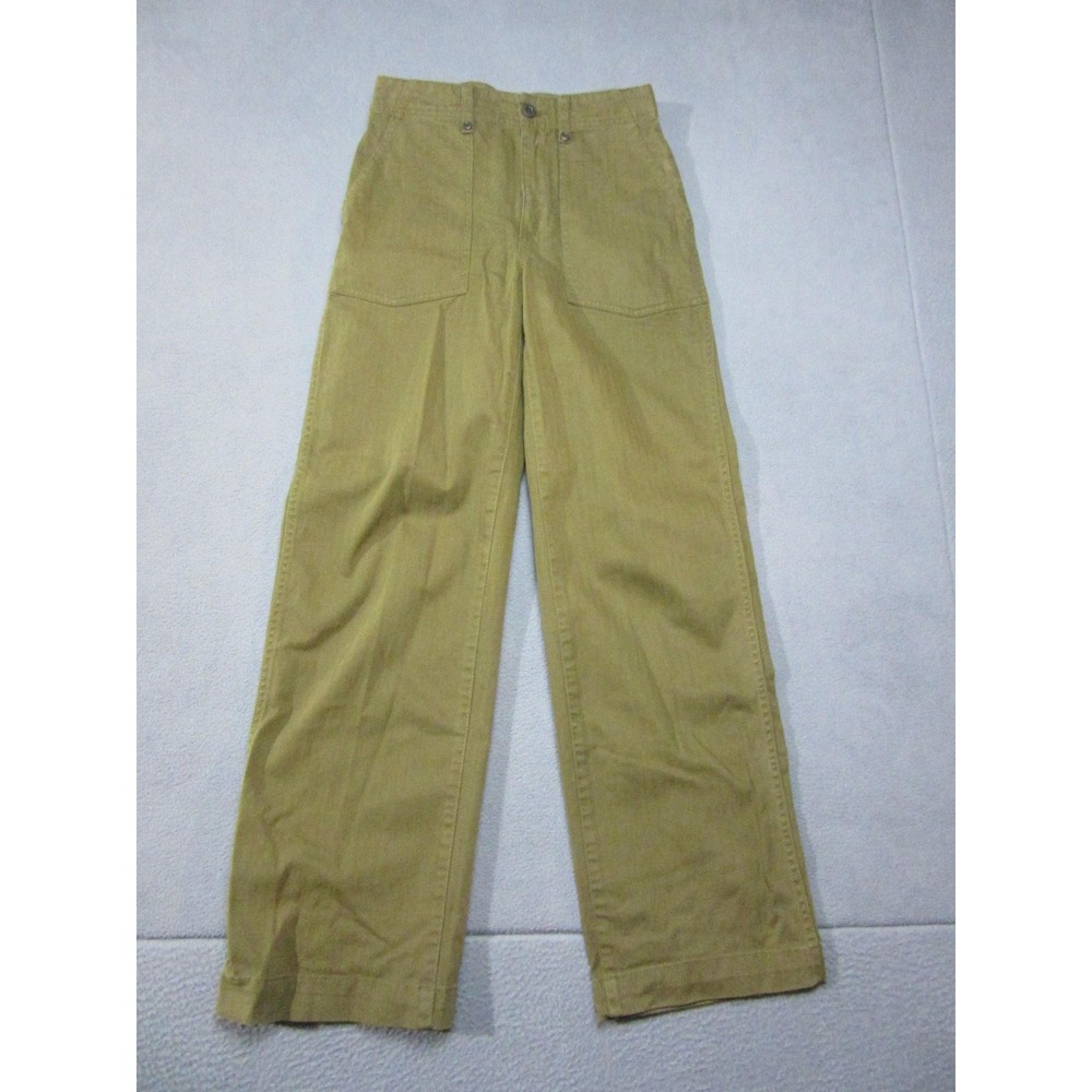 Madewell Pants Womens 25 Green Wide Straight Leg Utility Chino Pockets Twill